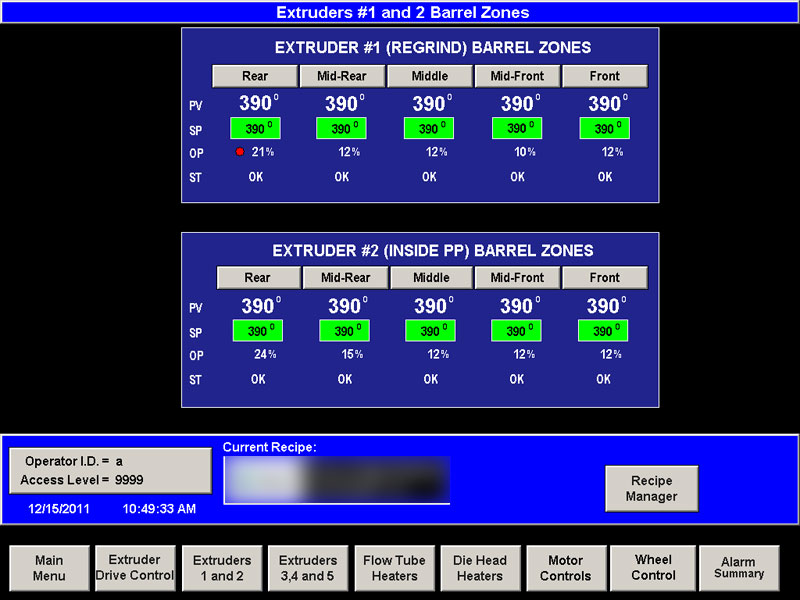 Extruders #1 & #2 Barrel Zones